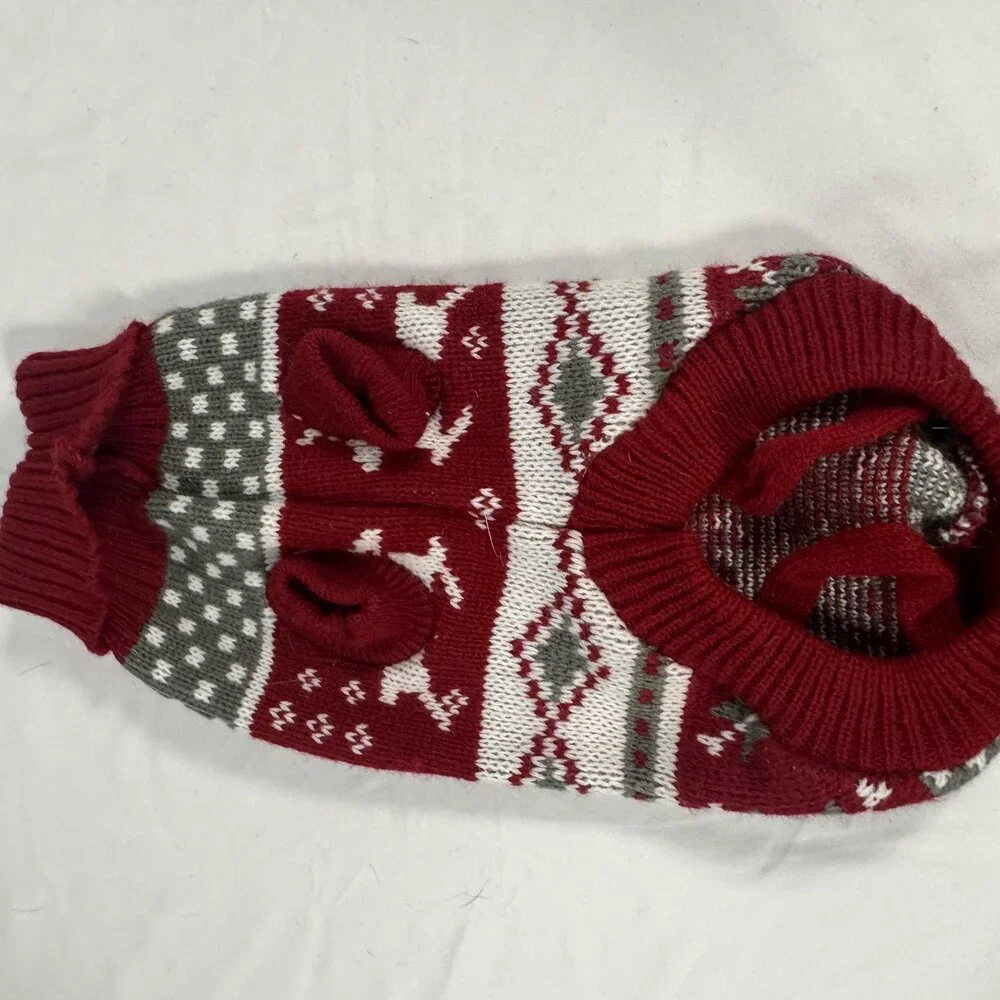Burgundy Fair Isle Reindeer Knit Dog Sweater Christmas Holiday Pet Sweater